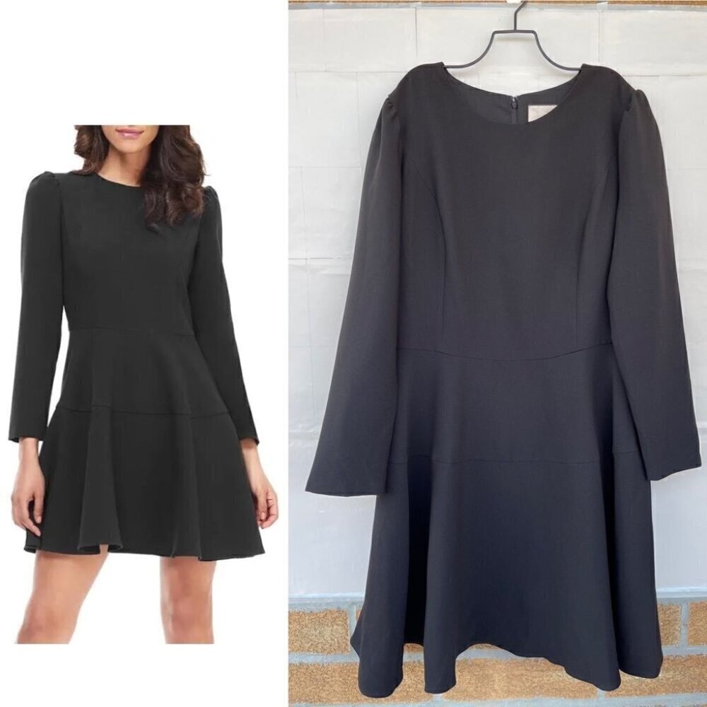 GAL MEETS GLAM Black Celeste Puff Sleeve Fit Flare Circle Skirt Dress size 18